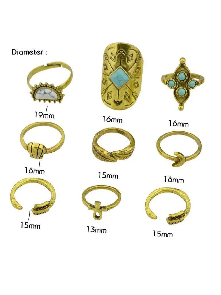At-Gold Moon Arrow Ring 9-Pieces Set
