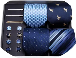 Barry.Wang Designer Mens Tie Sets Collection, Eleagnt Gift Box Tie Clips Handkerchief Cufflink Set