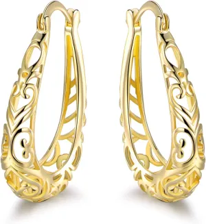 Barzel 18K Gold Plated Filigree Hoop Earrings