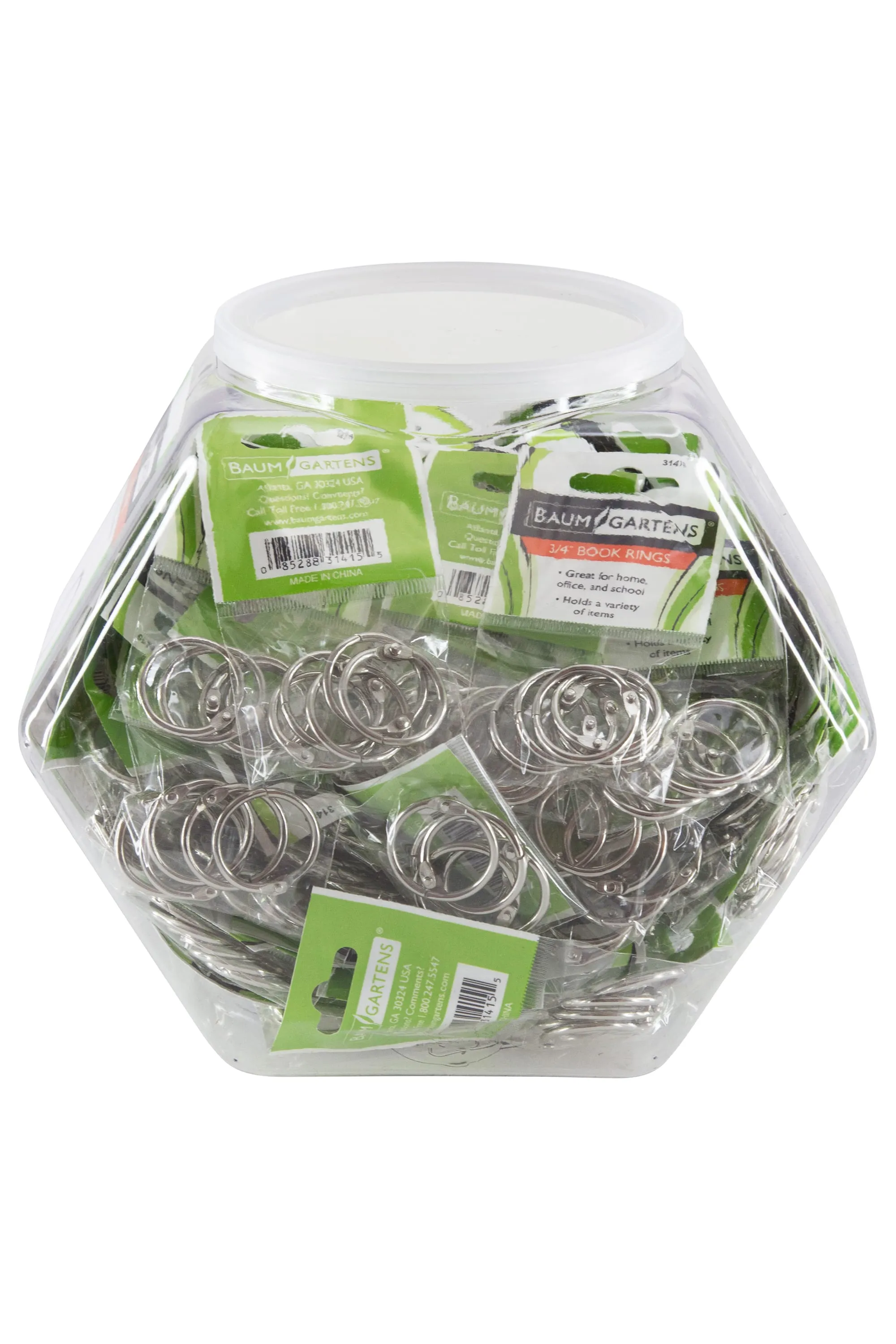 Baumgartens Book Rings 3/4" Hexagonal Tub Display of 72 CHROME (31419)