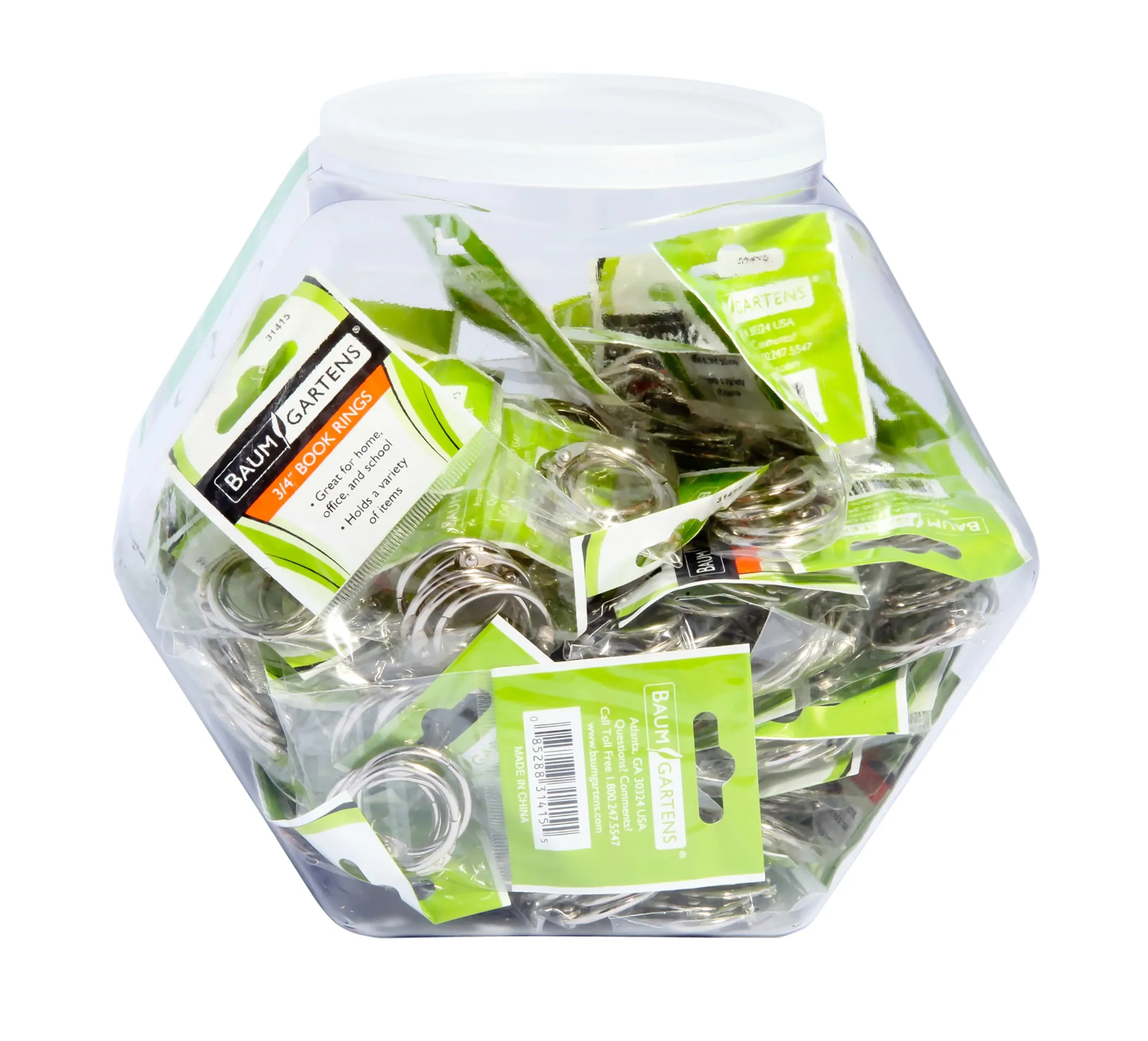 Baumgartens Book Rings 3/4" Hexagonal Tub Display of 72 CHROME (31419)