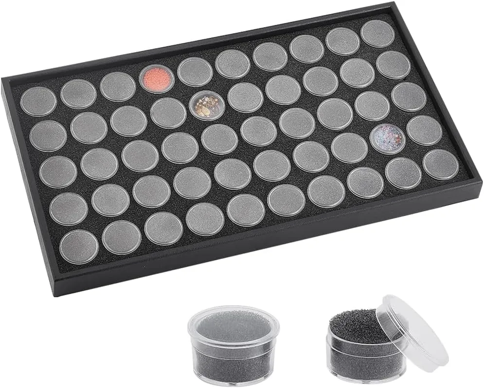 BENECREAT Black Foam Gem Jars Showcase with 50 Gemstones Storage Jar, 37.5x21x2.5cm Stackable Display Tray for Watch Parts, Jewelry Findings Storage Organizer