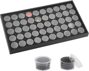 BENECREAT Black Foam Gem Jars Showcase with 50 Gemstones Storage Jar, 37.5x21x2.5cm Stackable Display Tray for Watch Parts, Jewelry Findings Storage Organizer