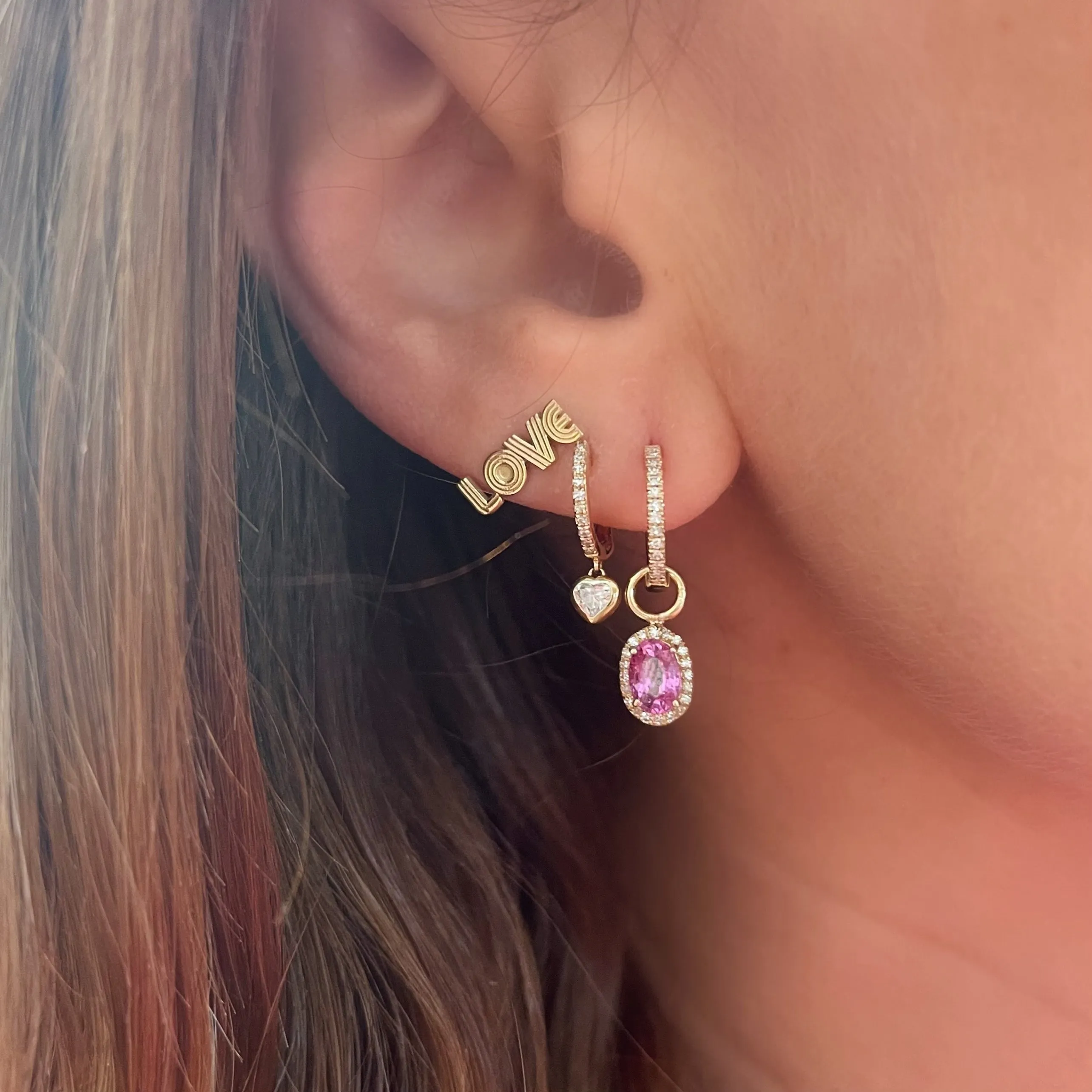 Bezel Set Diamond Heart Drop Earrings