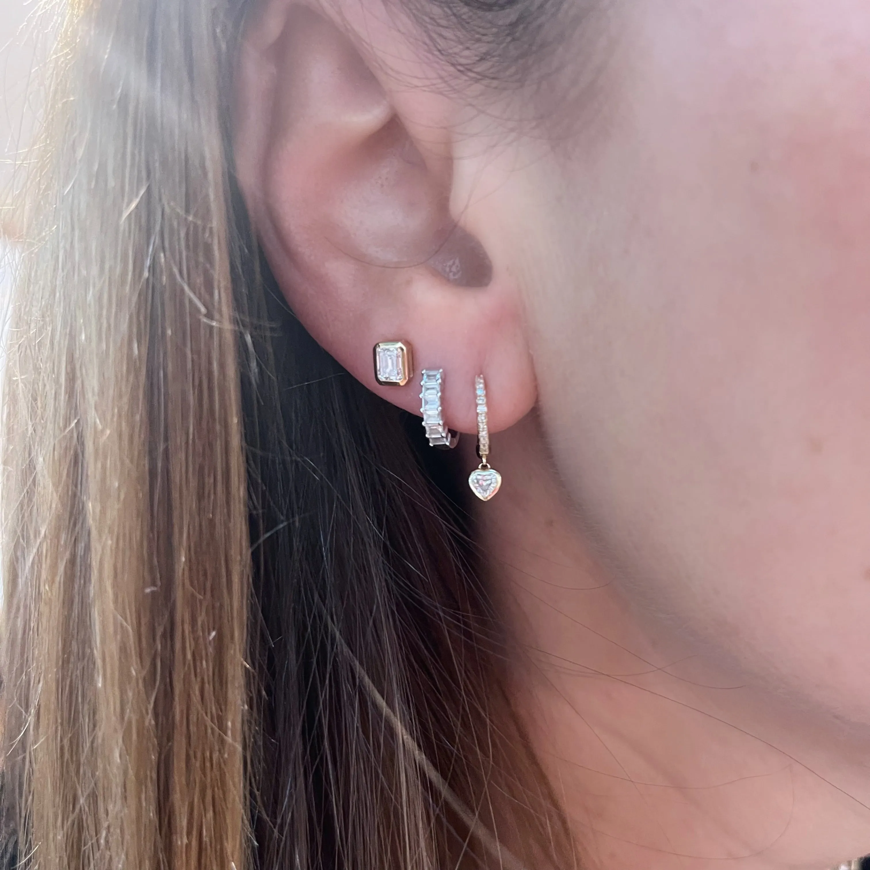 Bezel Set Diamond Heart Drop Earrings