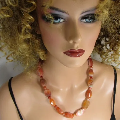 Big Bold African Agate Gemstone Handmade Beaded Necklace