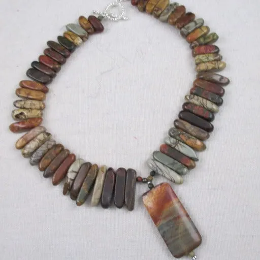 Big Bold Jasper Collar Necklace with Pendant