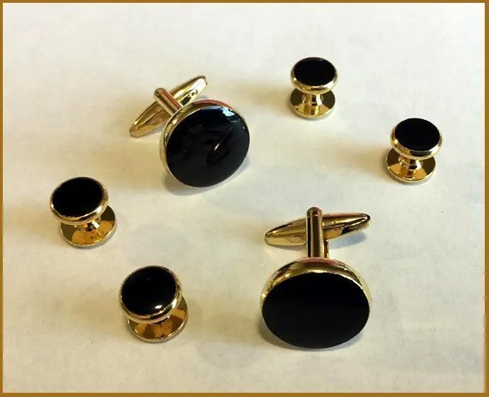 Black & Gold Tuxedo Cuff-Link & Stud Set