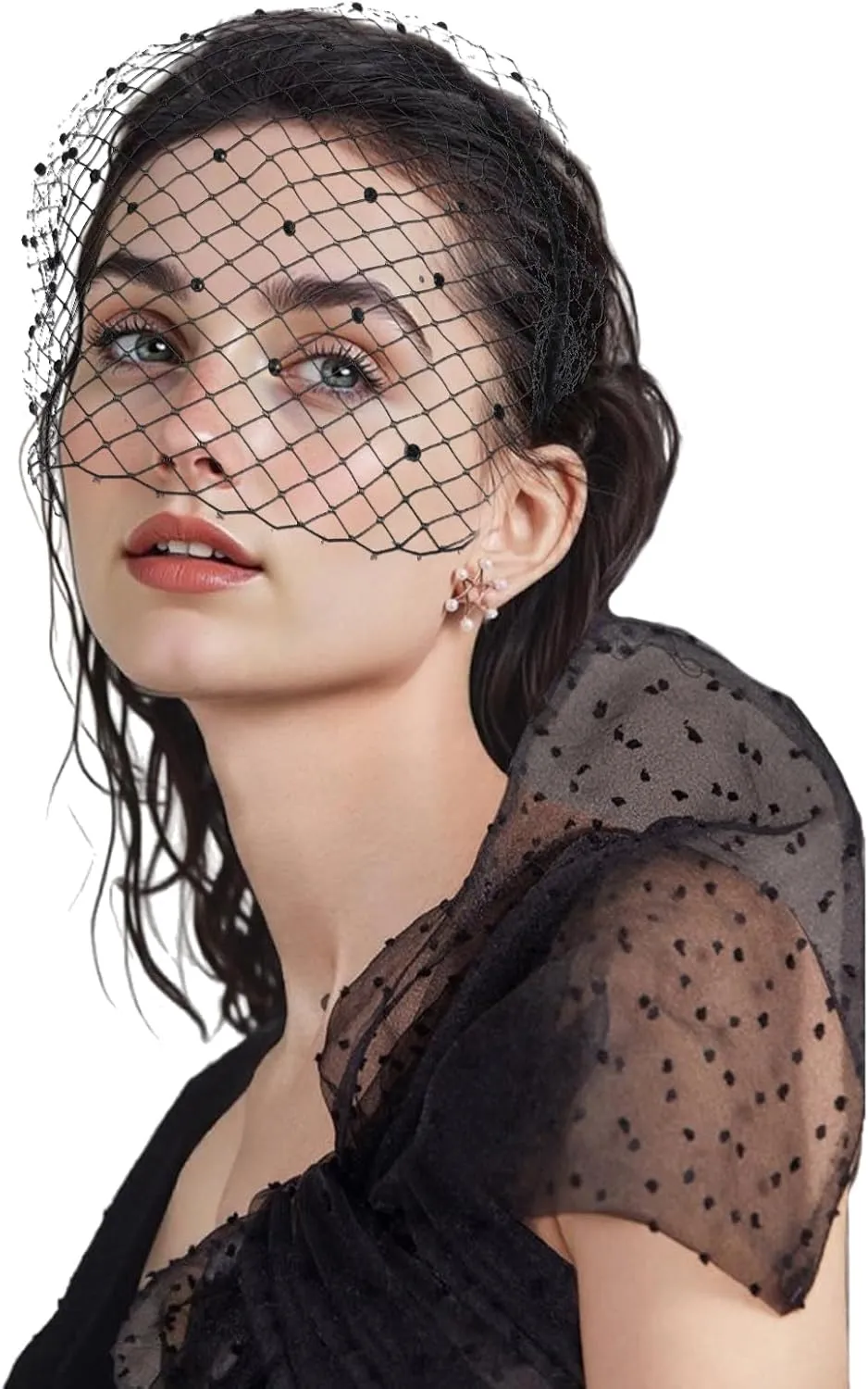 Black Mesh Veil 1920s Flapper Fascinator Mesh Veils Headband with Rhinestones Black Funeral-Veil with Rhinestones Bridal Wedding Tea Party Fascinator Veil with Rhinestone for Women
