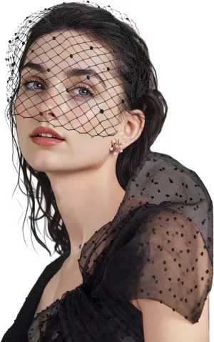 Black Mesh Veil 1920s Flapper Fascinator Mesh Veils Headband with Rhinestones Black Funeral-Veil with Rhinestones Bridal Wedding Tea Party Fascinator Veil with Rhinestone for Women