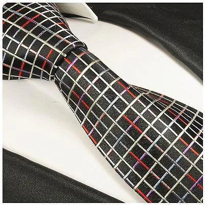 Black Squared Slim Silk Necktie Set by Paul Malone