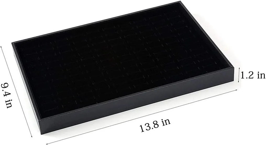 Black Velvet Stackable 100 Slot Ring Inserts Jewelry Tray Showcase Display Organizer Holder Storage Box Case Pad Stackers for Valet Closet, Decorate Vanity Table, Cabinet, College Dorm Drawer