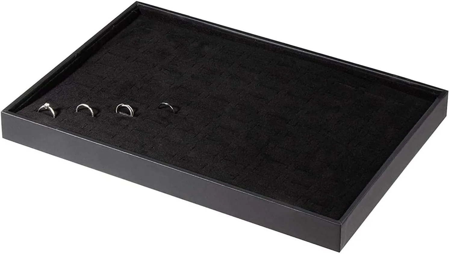 Black Velvet Stackable 100 Slot Ring Inserts Jewelry Tray Showcase Display Organizer Holder Storage Box Case Pad Stackers for Valet Closet, Decorate Vanity Table, Cabinet, College Dorm Drawer