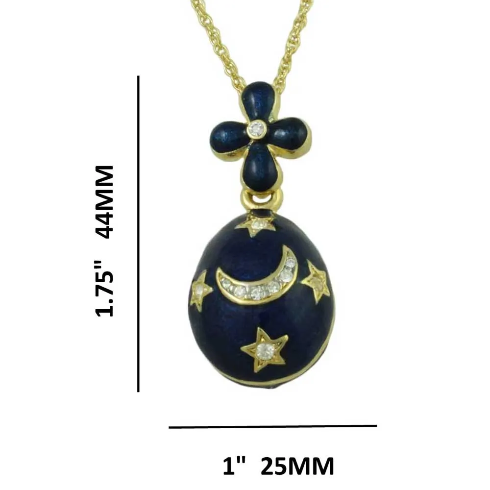 Blue Enamel and Crystals Celestial Egg Pendant on Chain - PT611