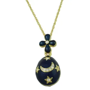 Blue Enamel and Crystals Celestial Egg Pendant on Chain - PT611