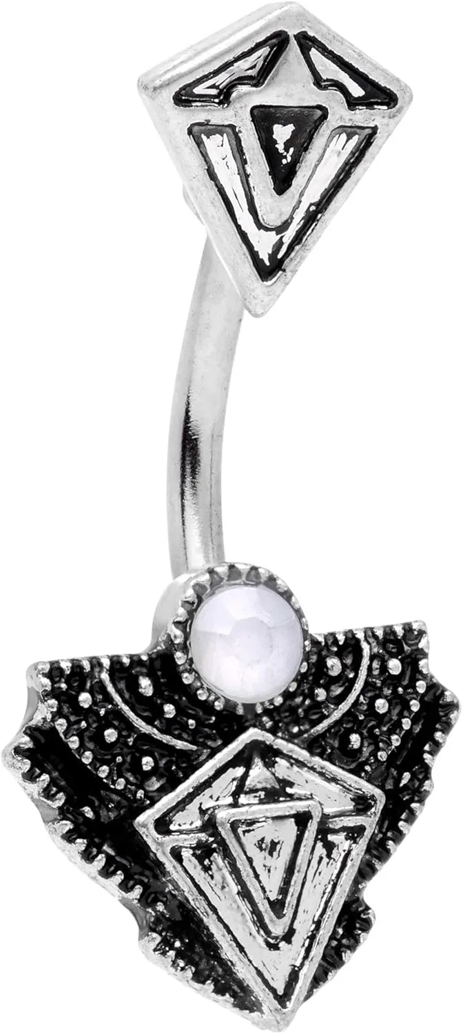 Body Candy Steel Navel Ring Piercing Iridescent White Accent Deco Triangle Double Mount Belly Button Ring