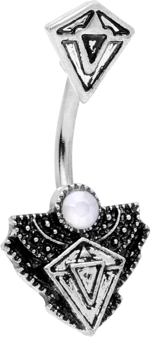 Body Candy Steel Navel Ring Piercing Iridescent White Accent Deco Triangle Double Mount Belly Button Ring
