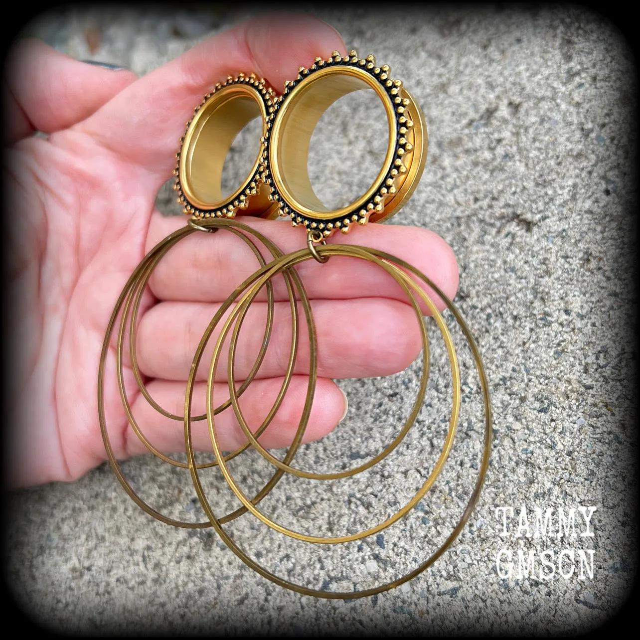 Boho tunnel hoop earrings-Geometric gauged earrings