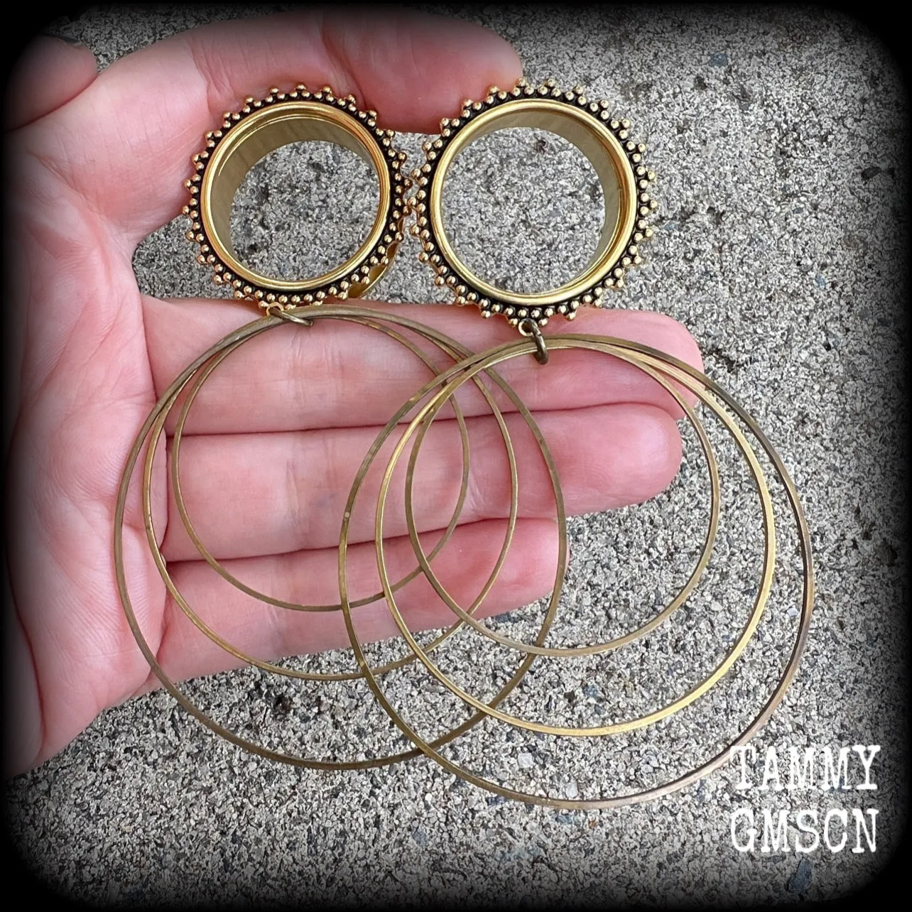 Boho tunnel hoop earrings-Geometric gauged earrings