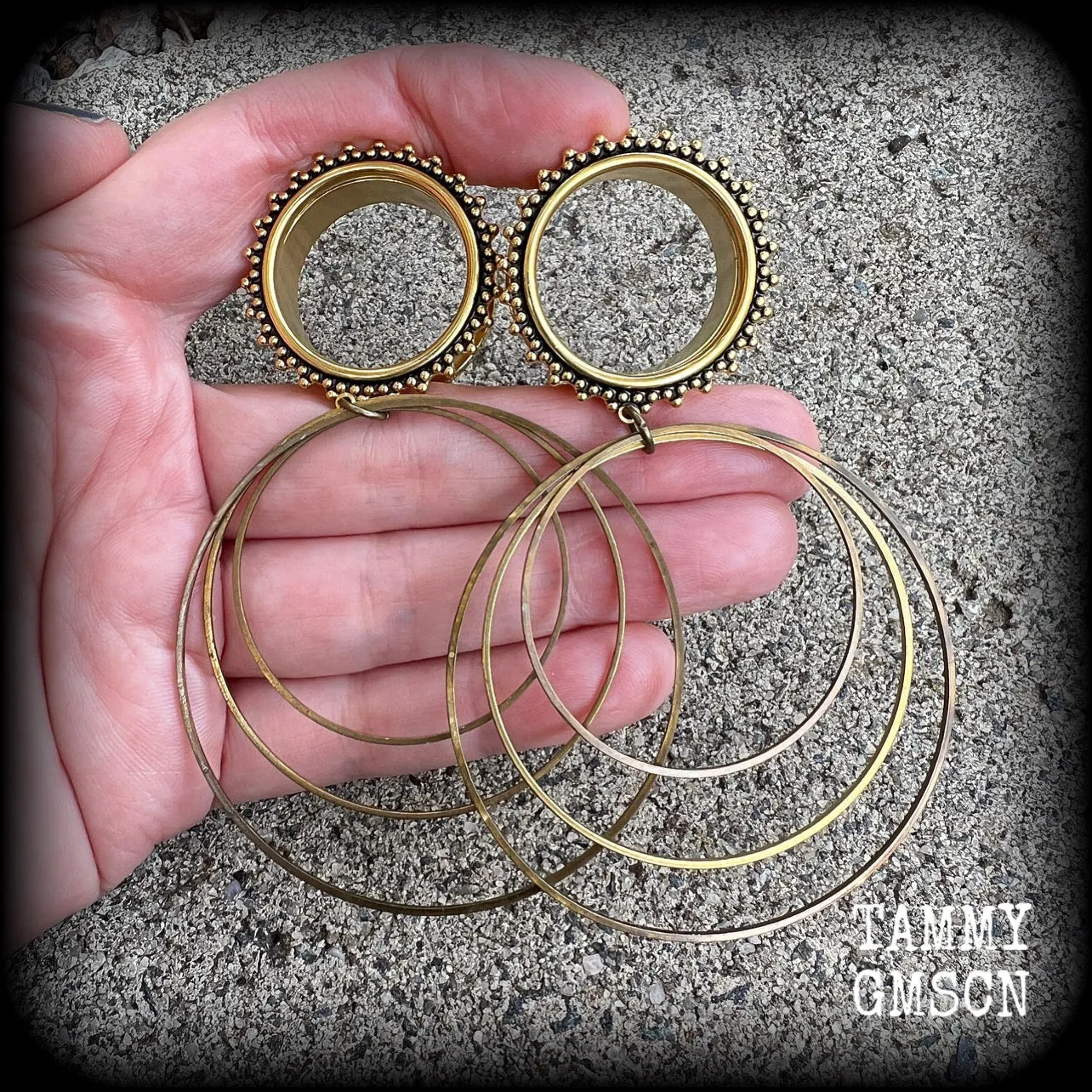 Boho tunnel hoop earrings-Geometric gauged earrings