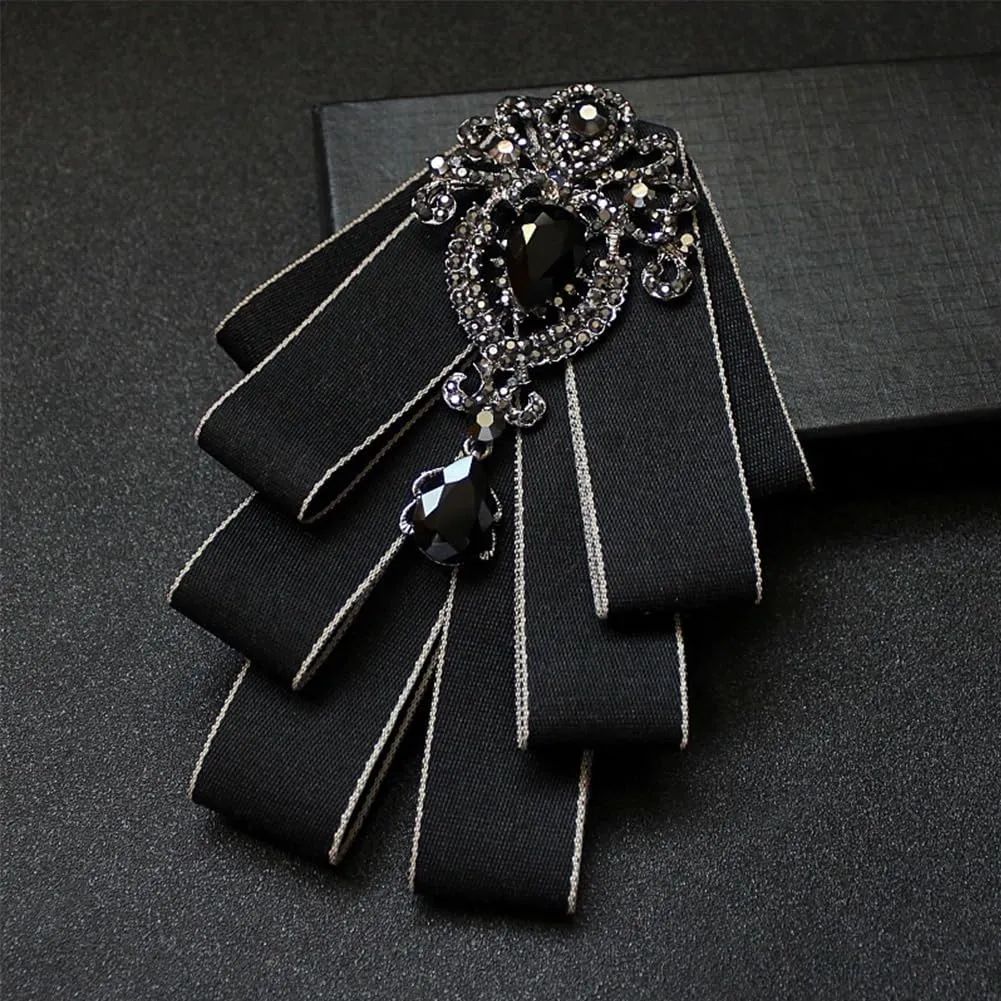 Bowknot Rhinestone Fashion Ribbon Bow Brooch Pre-Tied Bow tie for Men Women Neck Tie Christmas Wedding Party Ceremony