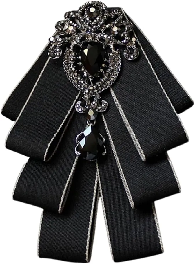 Bowknot Rhinestone Fashion Ribbon Bow Brooch Pre-Tied Bow tie for Men Women Neck Tie Christmas Wedding Party Ceremony