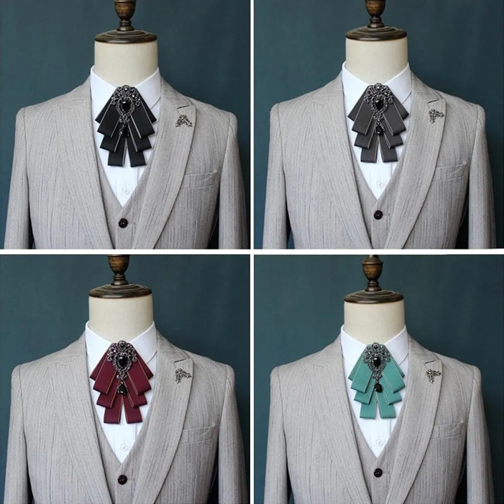 Bowknot Rhinestone Fashion Ribbon Bow Brooch Pre-Tied Bow tie for Men Women Neck Tie Christmas Wedding Party Ceremony