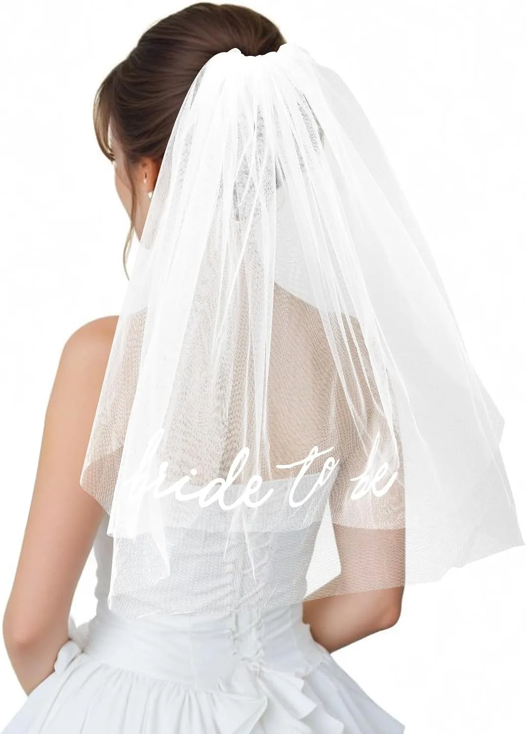 Bride Embroidered Veil Bridal Shower Headband Accessories Favors Bachelorette Party Short White Tulle Headwear Bride Wedding Engagement Supplies Women BachParty Decorations