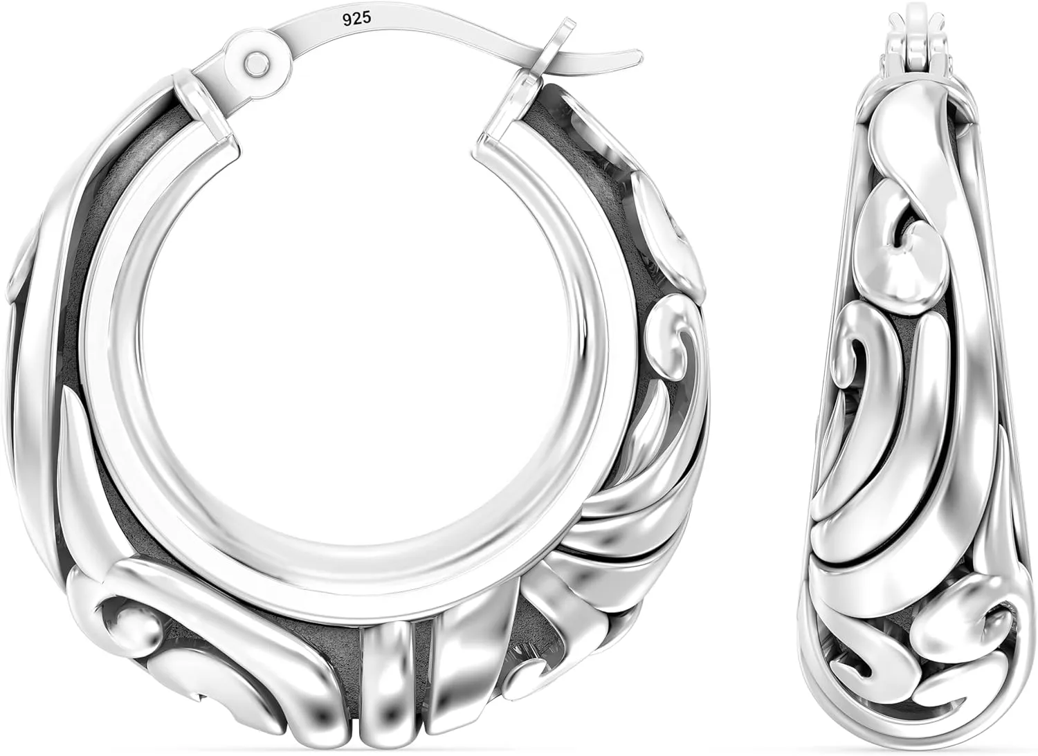 Charmsy 925 Sterling Silver Hoop Earrings | Women's Filigree Hoop Earrings | Openwork Mesh Filigree Cut Earrings | Lightweight Hypoallergenic Vintage Hoop Earrings for Women