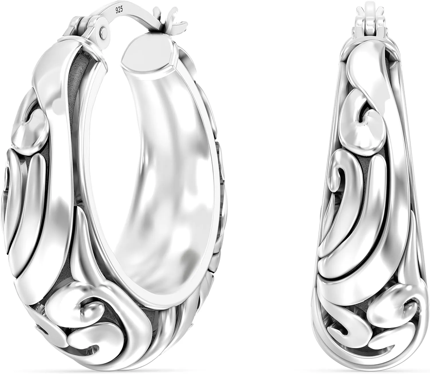 Charmsy 925 Sterling Silver Hoop Earrings | Women's Filigree Hoop Earrings | Openwork Mesh Filigree Cut Earrings | Lightweight Hypoallergenic Vintage Hoop Earrings for Women