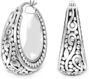 Charmsy 925 Sterling Silver Hoop Earrings | Women's Filigree Hoop Earrings | Openwork Mesh Filigree Cut Earrings | Lightweight Hypoallergenic Vintage Hoop Earrings for Women