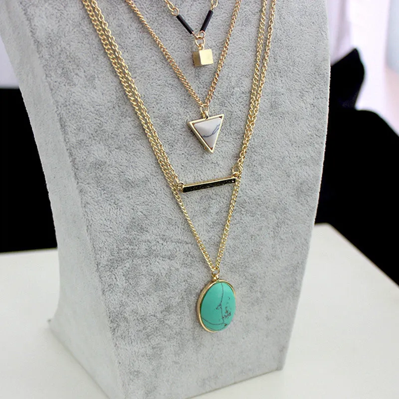 CHOKER Brand Bohemia Body Chain Triangle Necklace Multilayer Turquoise 18K Gold Necklace for Women Boho Summer Jewelry