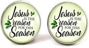 Christmas Cufflink Jesus is The Reason for The Season Vintage Inspired Religious Faith Christian Cufflink Holiday Jewelry Gift Charm