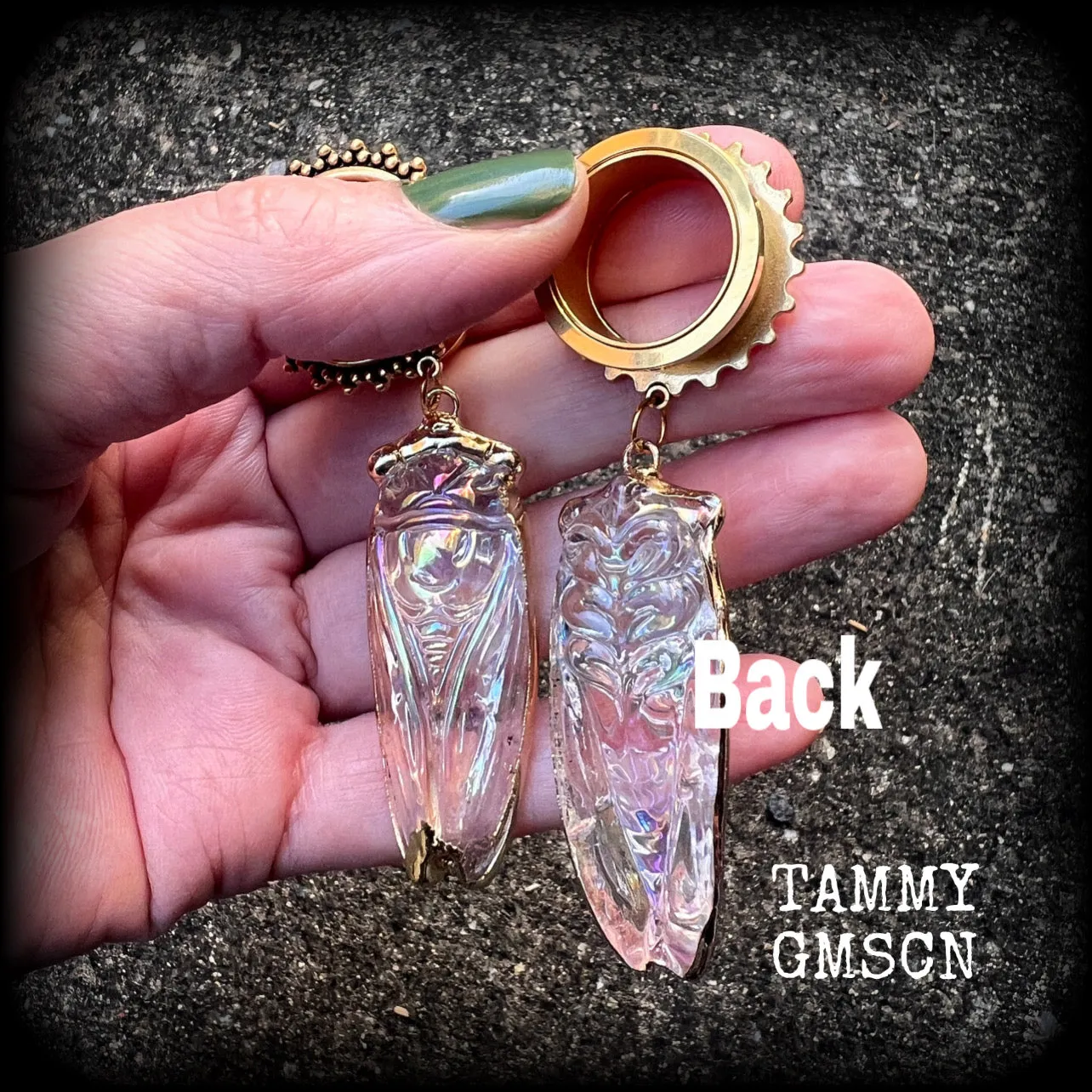 Cicada tunnel earrings-Gemstone tunnel dangles