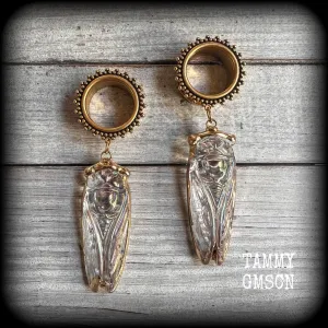Cicada tunnel earrings-Gemstone tunnel dangles
