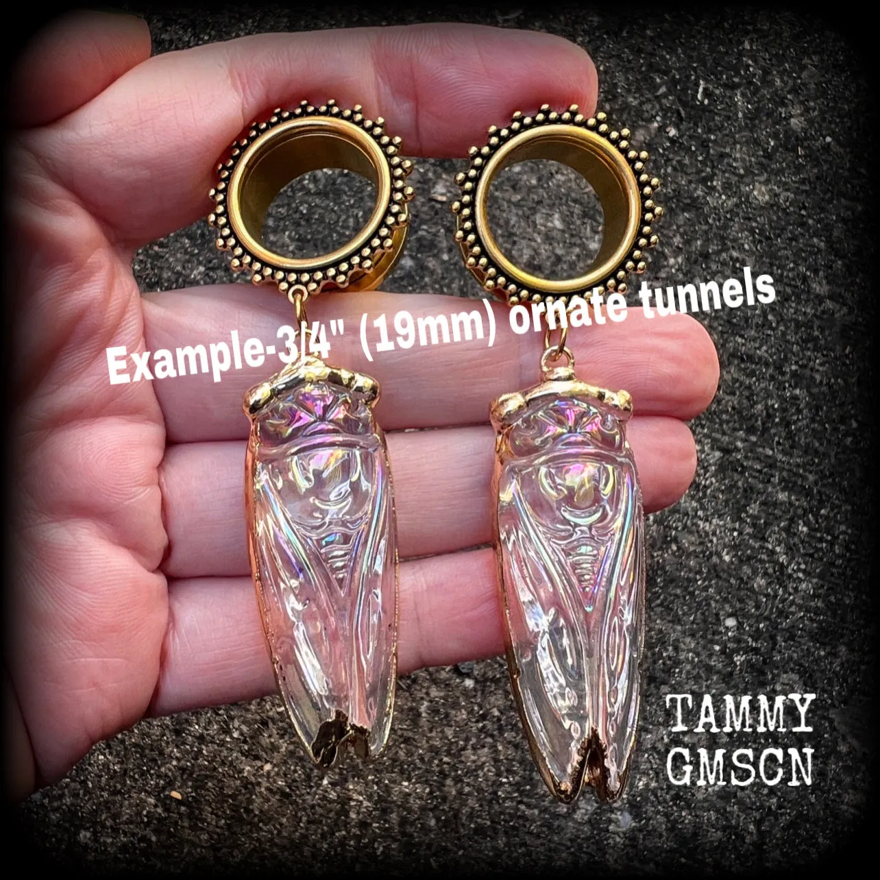 Cicada tunnel earrings-Gemstone tunnel dangles