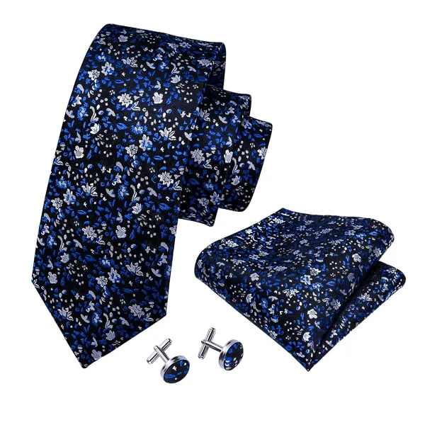 Classy Men Black Blue Floral Silk Tie