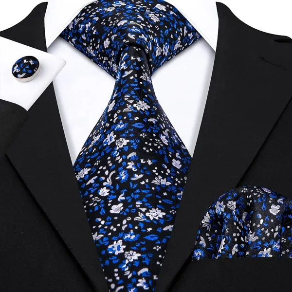 Classy Men Black Blue Floral Silk Tie