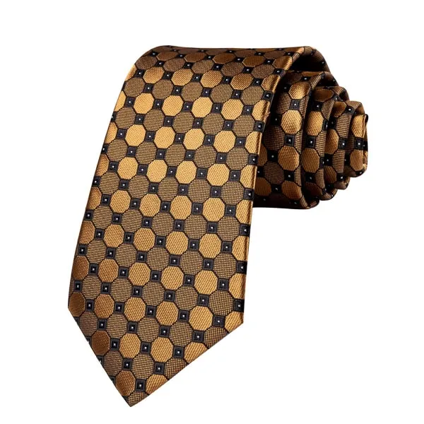 Classy Men Gold Black Octagon Silk Tie