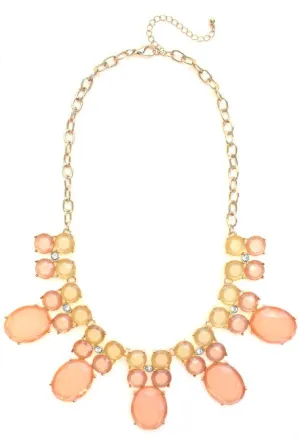 Colorblock Jewels Bib Statement Necklace- Peach