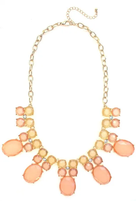 Colorblock Jewels Bib Statement Necklace- Peach