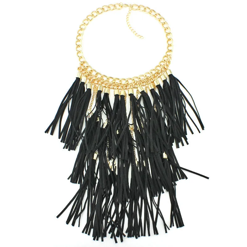 Colorful Handmade Leather Tassel Necklace Fashion Women Jewelry Unique Collar Statement Necklaces & Pendants Accessories