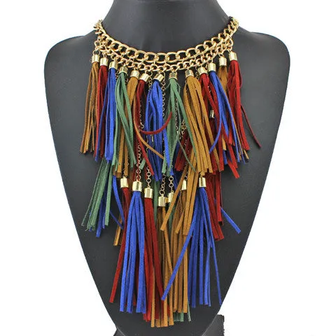 Colorful Handmade Leather Tassel Necklace Fashion Women Jewelry Unique Collar Statement Necklaces & Pendants Accessories