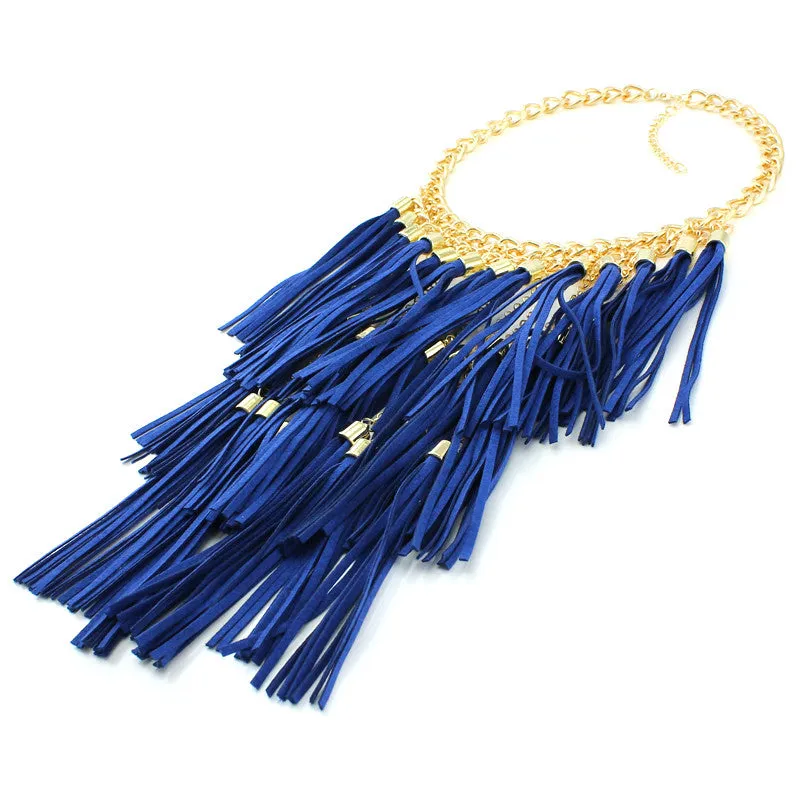 Colorful Handmade Leather Tassel Necklace Fashion Women Jewelry Unique Collar Statement Necklaces & Pendants Accessories