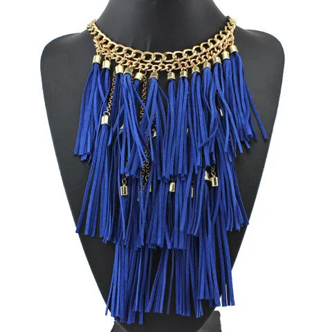 Colorful Handmade Leather Tassel Necklace Fashion Women Jewelry Unique Collar Statement Necklaces & Pendants Accessories