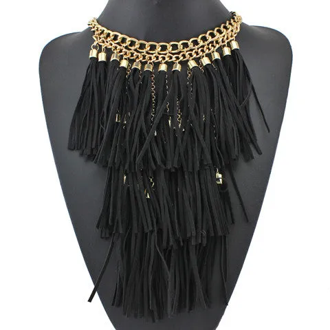Colorful Handmade Leather Tassel Necklace Fashion Women Jewelry Unique Collar Statement Necklaces & Pendants Accessories