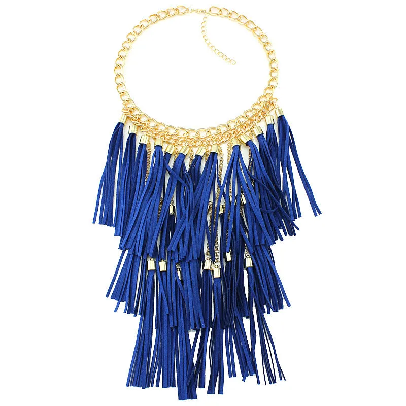 Colorful Handmade Leather Tassel Necklace Fashion Women Jewelry Unique Collar Statement Necklaces & Pendants Accessories