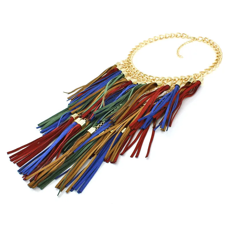 Colorful Handmade Leather Tassel Necklace Fashion Women Jewelry Unique Collar Statement Necklaces & Pendants Accessories