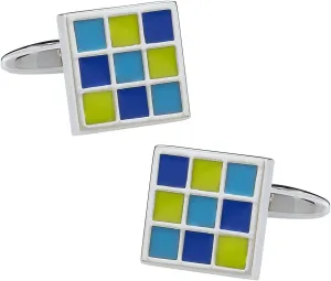 Cuff-Daddy Enamel Green and Blue Square Cufflinks with Presentation Box