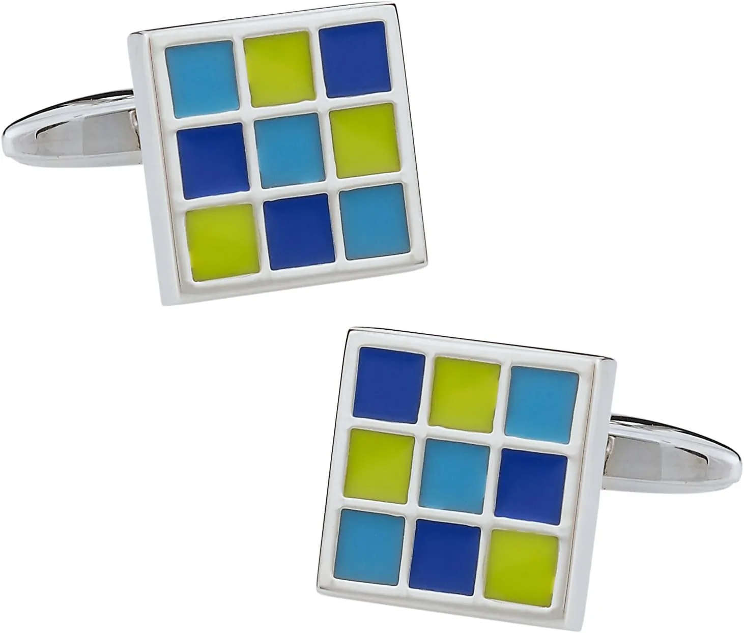 Cuff-Daddy Enamel Green and Blue Square Cufflinks with Presentation Box